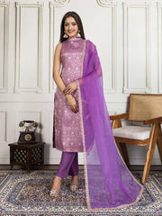 Ethnic Motifs Zari Woven Design Straight Kurta & Trousers With Dupatta