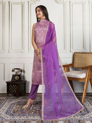 Ethnic Motifs Zari Woven Design Straight Kurta & Trousers With Dupatta