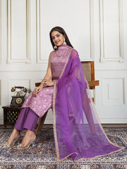 Ethnic Motifs Zari Woven Design Straight Kurta & Trousers With Dupatta