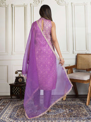 Ethnic Motifs Zari Woven Design Straight Kurta & Trousers With Dupatta