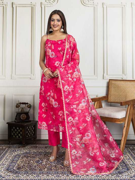 Women Floral Printed Straight Kurta & Trousers with Dupatta