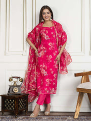 Women Floral Printed Straight Kurta & Trousers with Dupatta