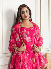 Women Floral Printed Straight Kurta & Trousers with Dupatta