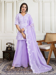 Women Floral Thread and Sequinned Embroidered Kurta Set with Dupatta