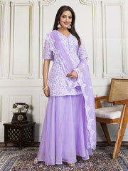 Women Floral Thread and Sequinned Embroidered Kurta Set with Dupatta