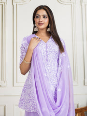 Women Floral Thread and Sequinned Embroidered Kurta Set with Dupatta