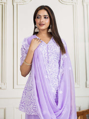 Women Floral Thread and Sequinned Embroidered Kurta Set with Dupatta