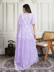 Women Floral Thread and Sequinned Embroidered Kurta Set with Dupatta