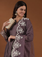 Embroidered Kurta With Trouser & Dupatta