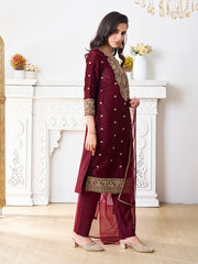 Embroidered Kurta With Trouser & Dupatta