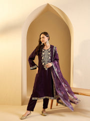 Embroidered Kurta With Trouser & Dupatta
