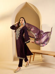 Embroidered Kurta With Trouser & Dupatta