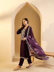 Embroidered Kurta With Trouser & Dupatta