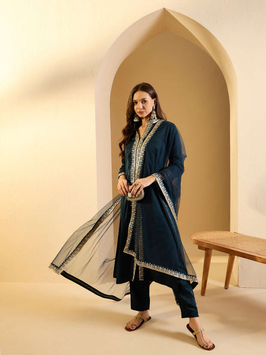 Embroidered Kurta With Trouser & Dupatta