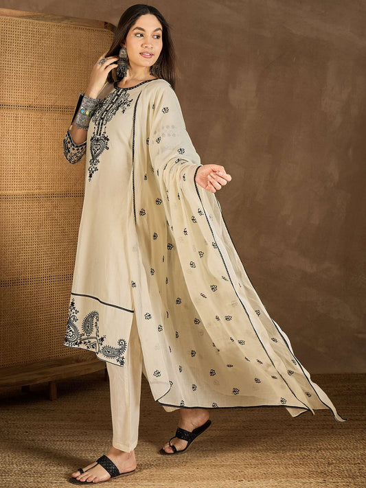 Embroidered Kurta With Trouser & Dupatta