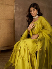 Embroidered Kurta With Sharara & Dupatta