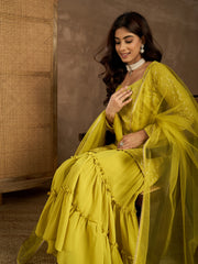 Embroidered Kurta With Sharara & Dupatta