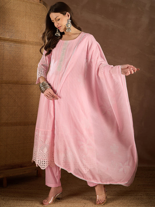 Embroidered Kurta With Trouser & Dupatta