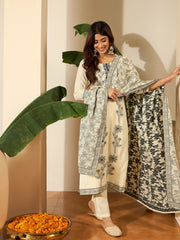 Embroidered Kurta With Trouser & Dupatta