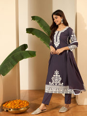 Embroidered Kurta With Trouser & Dupatta