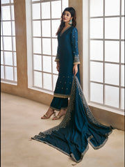 Embroidered Silk Blend V-Neck Kurta Trousers & Dupatta