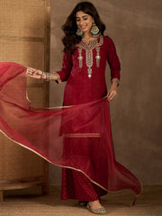 Ethnic Motifs Embroidered Round Neck Kurta & Palazzos With Dupatta