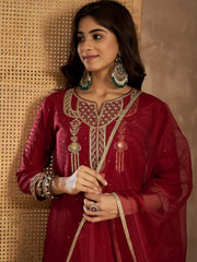 Ethnic Motifs Embroidered Round Neck Kurta & Palazzos With Dupatta