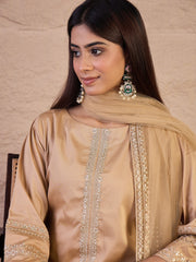 Floral Sequinned Embroidered Round Neck Kurta & Trousers With Dupatta