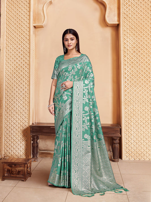 Ethnic Motif Woven Design Saree With tassels