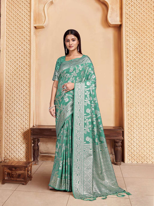 Ethnic Motif Woven Design Saree With tassels