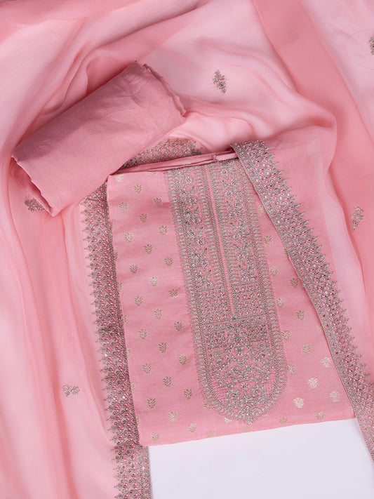 Ethnic Motifs Zari Embroidered Unstitched Dress Material