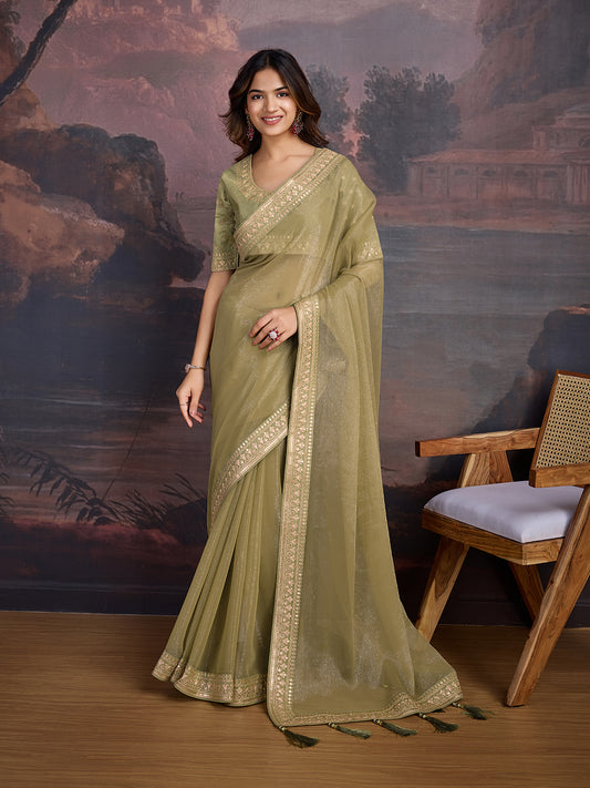 Embroidered Saree With Blouse Piece