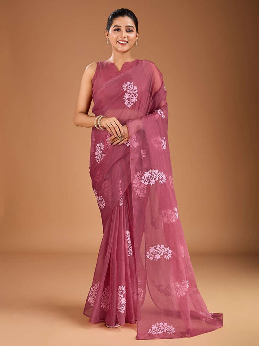 Paisley Embroidered Organza Saree