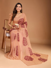 Ethnic Motifs Thread Embroidered Saree with Blouse