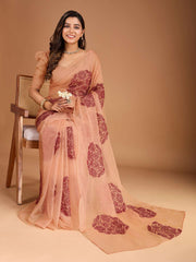 Ethnic Motifs Thread Embroidered Saree with Blouse
