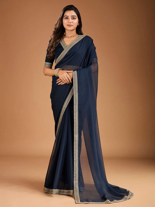 Sequinned Embroidered Saree With Blouse Piece