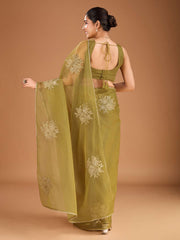 Floral Zari & Sequinned Emdroidered Saree With Blouse Piece