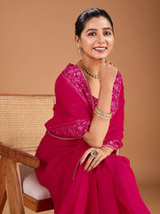 Sequinned Embroidered Border Saree With Blouse Piece