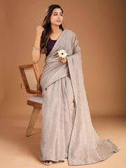 Embroidered Saree With Velvet Blouse Piece