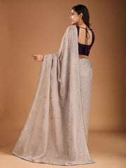 Embroidered Saree With Velvet Blouse Piece