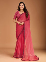 Sequinned Embroidered Saree With Blouse Piece