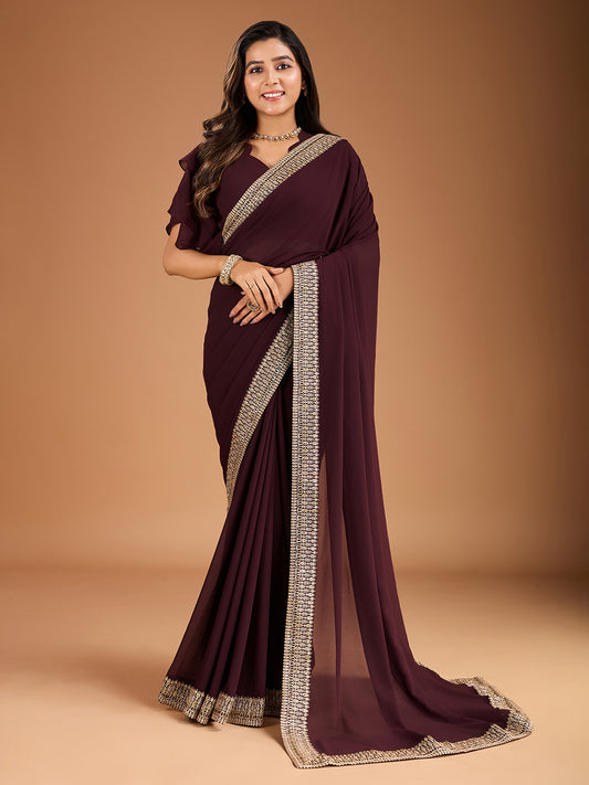 Sequinned Embroidered Saree with Blouse Piece
