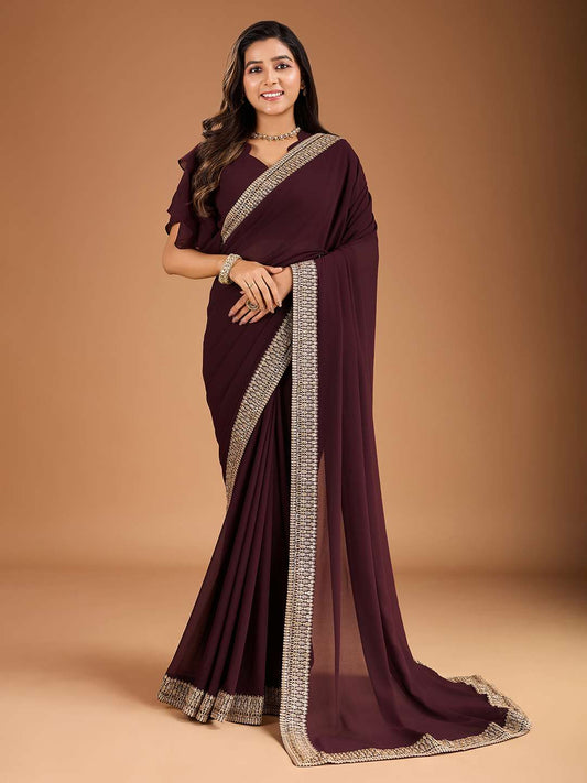 Sequinned Embroidered Saree with Blouse Piece