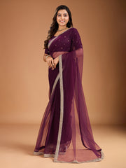 Sequinned Embroidered Border Saree With Embroidered Blouse Piece
