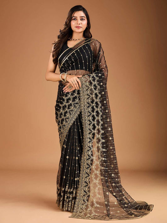 Sequinned Embroidered Saree with Blouse Piece