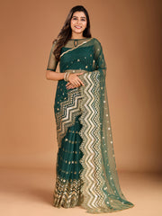 Sequinned Embroidered Saree With Blouse Piece
