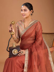 Embroidered Border Saree with Blouse