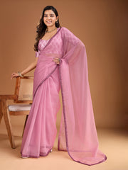 Embroidered Border Saree with Brocade Blouse Piece