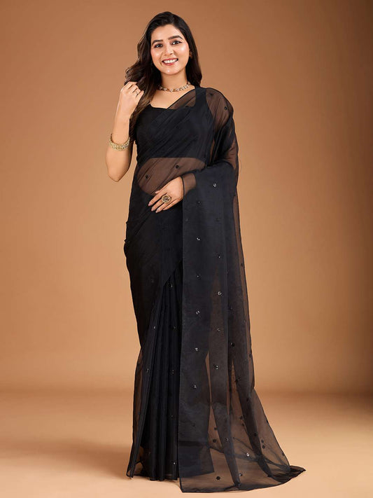 Sequinned Embroidered Saree with Blouse Piece