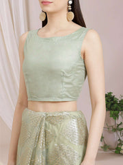 Geometric Sequinned Embroidered Saree With Blouse Piece